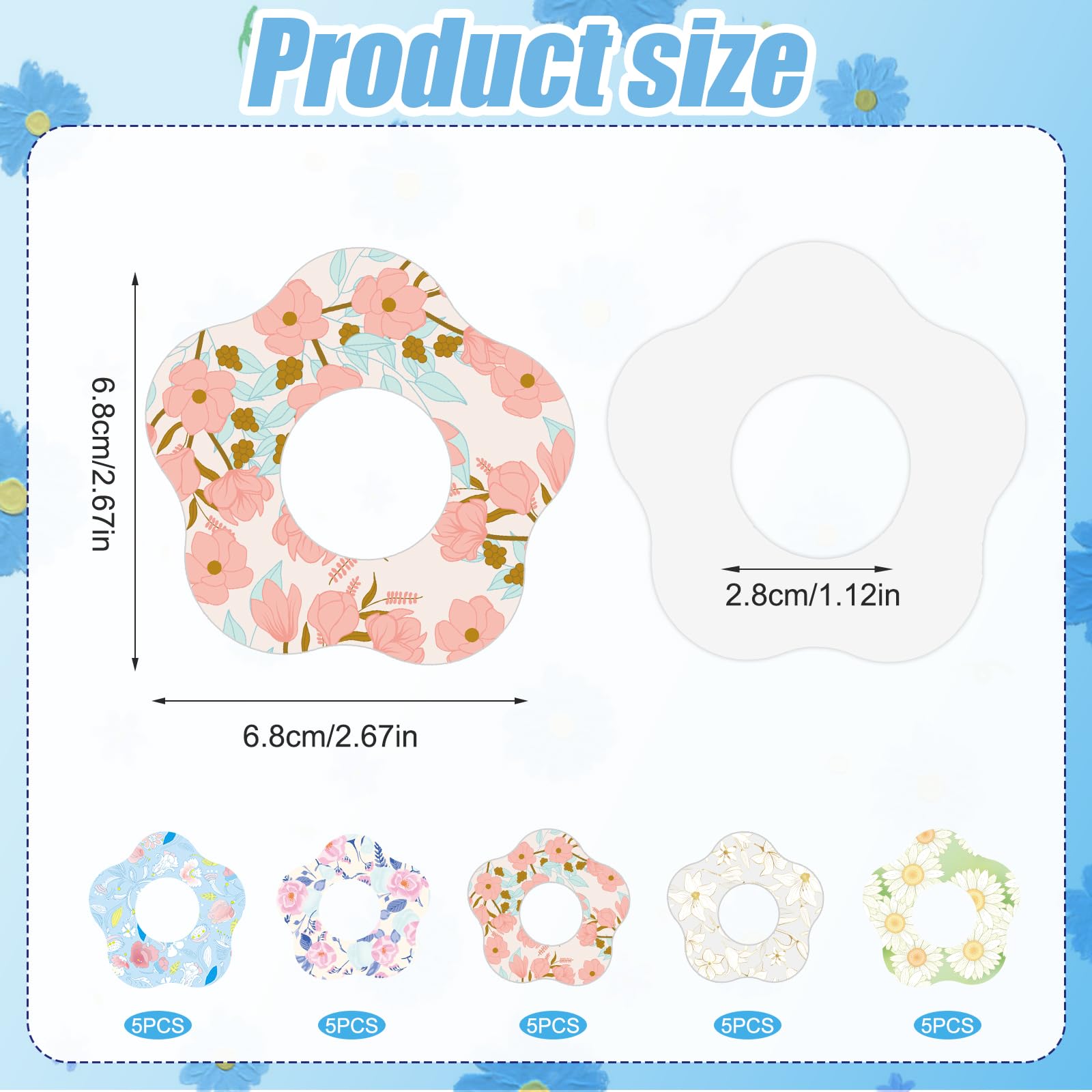 25pcs Flower Theme Adhesive Patches for Libre 2, Breathable Flower Sensor Covers CGM Overpatches Waterproof Sweatproof Monitor S