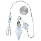 TUMBEELLUWA Reiki Healing Crystal Point Pendulum Dowsing Divination, Reiki Meditation Faceted Stone Pendant with Dream Catcher a