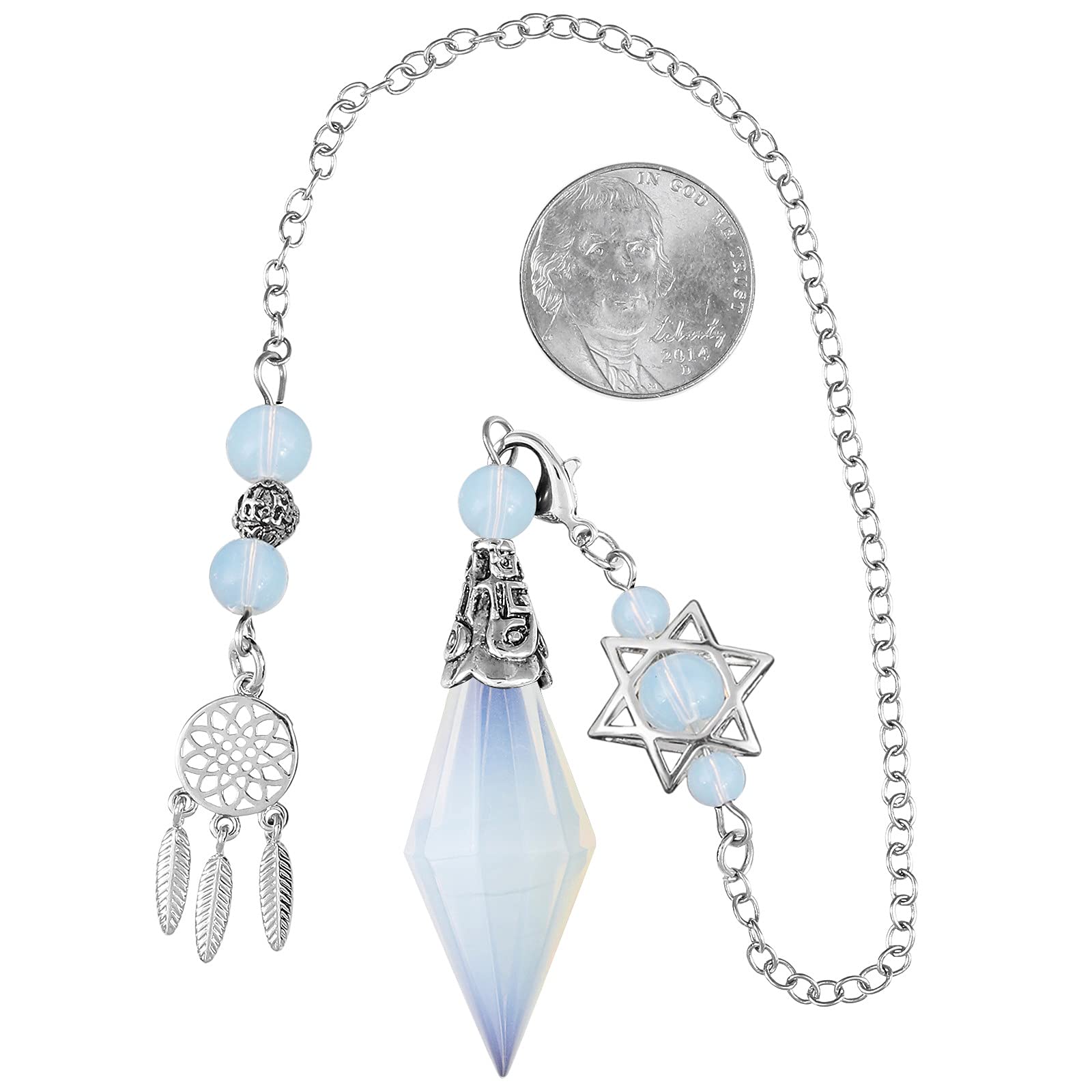 TUMBEELLUWA Reiki Healing Crystal Point Pendulum Dowsing Divination, Reiki Meditation Faceted Stone Pendant with Dream Catcher a