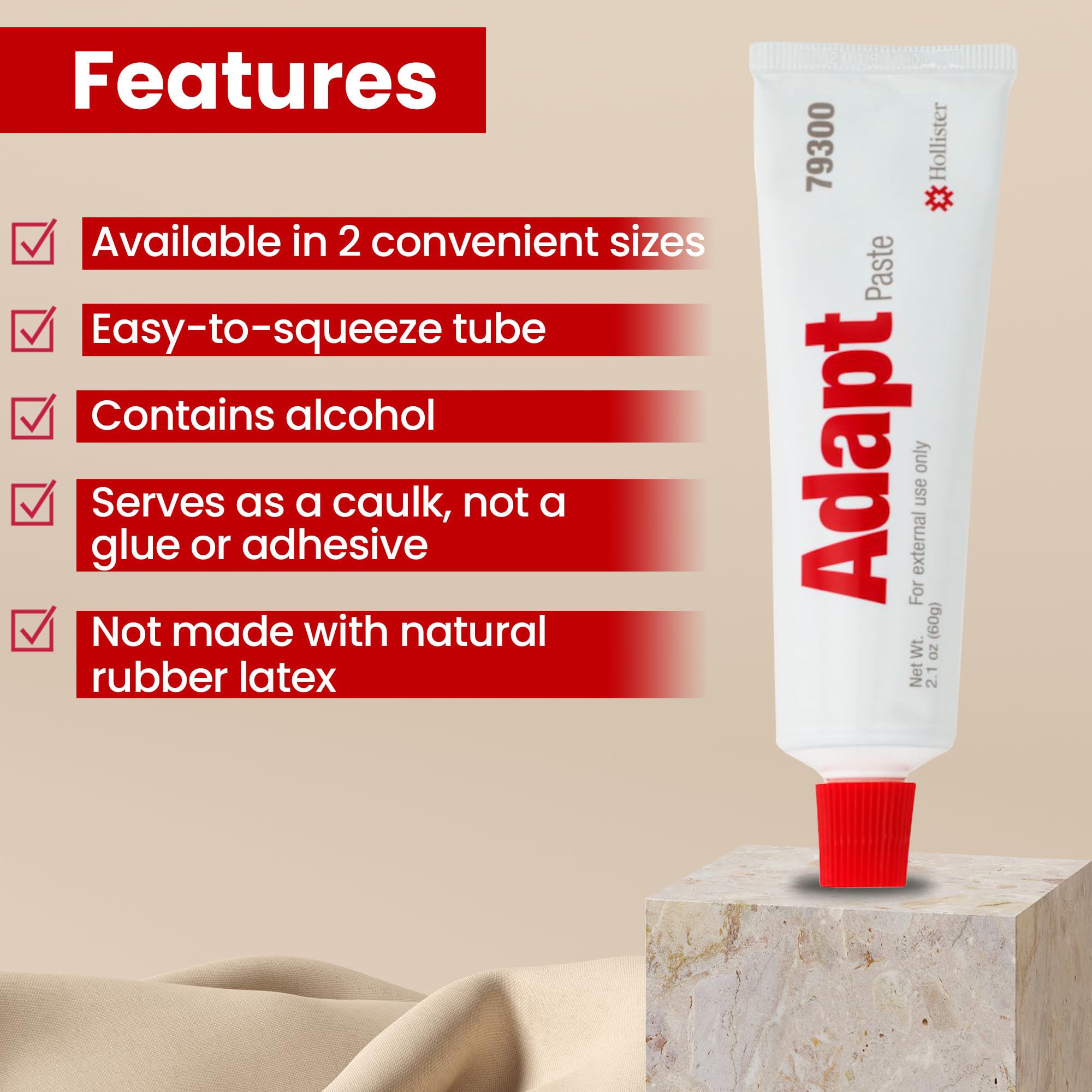 Hollister 79300 Adapt Skin Barrer Paste, 2.1 oz Tube, 1 Pack - Ostomy Paste, Ostomy Supplies, Prevent Ostomy Leakage
