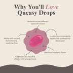 Three Lollies Queasy Drops Sugar Free - Natural Sour Raspberry Flavor - Ease Chemotherapy Nausea & Travel Sickness, Alleviates a
