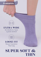 Hugh Ugoli Women Diabetic Ankle Socks, Super Soft & Thin Bamboo Socks, Wide & Loose, Non-Binding Top & Seamless Toe, 4 Pairs, As