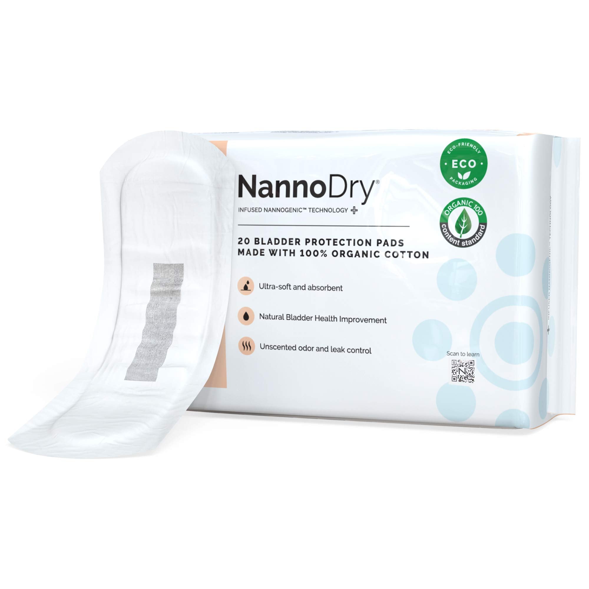 NannoDry Natural Incontinence Pads - Organic Cotton Bladder Leakage Pads - Cotton Pads for Incontinent Adults - Nannocare Super