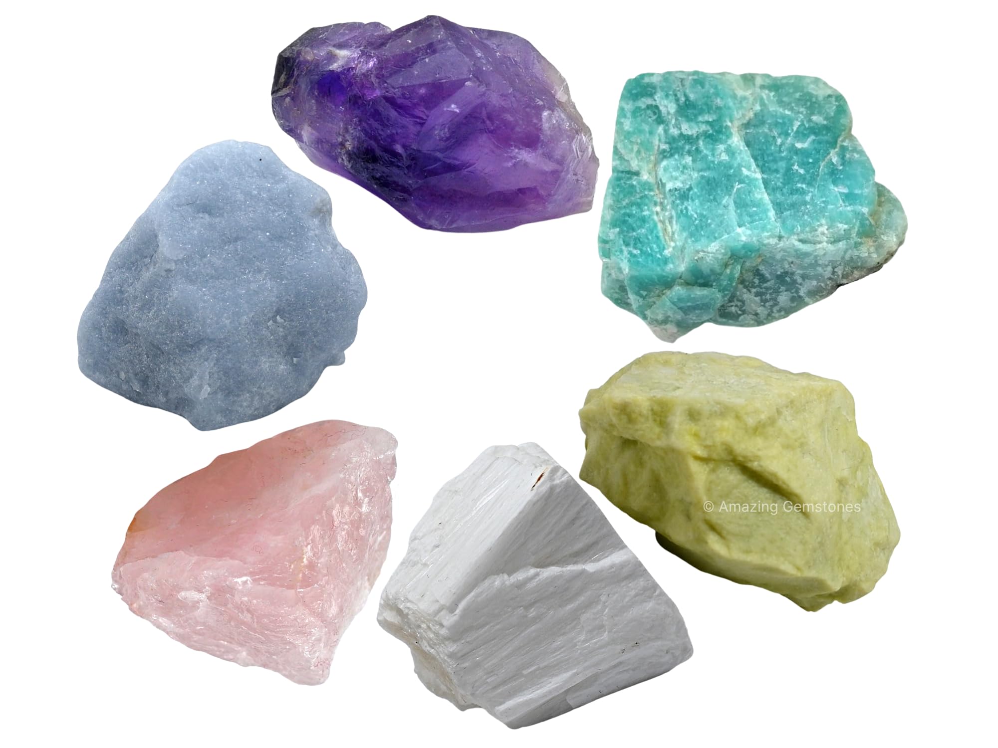 Healing Crystals for Headaches and Migraine, Set of 6 Amethyst, Angelite, Amazonite, Rose Quartz, Scolecite and Serpentine Heali