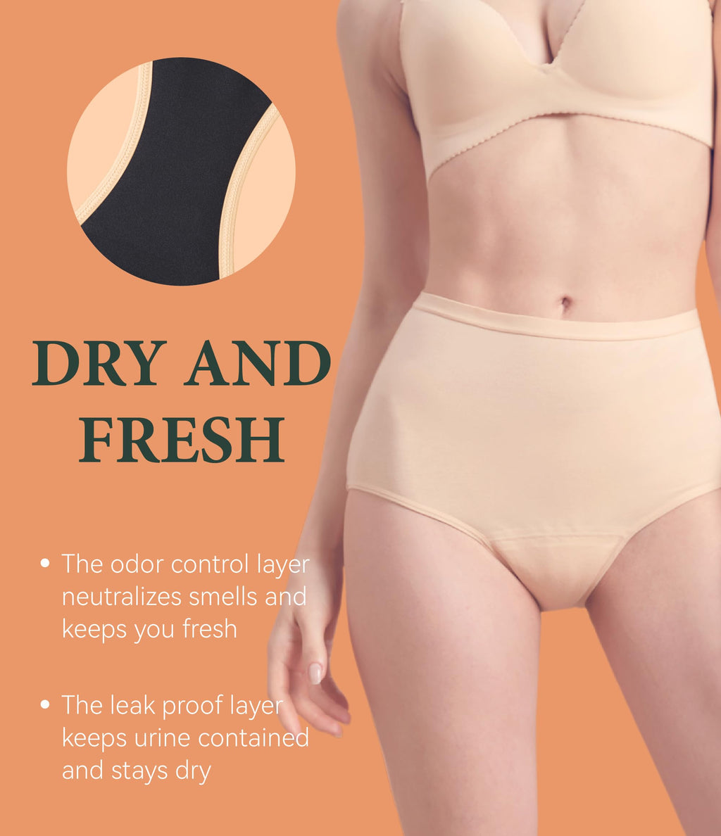 IRISMORII Urinary Incontinence Postpartum Underwear for Women Washable Leak Proof Odor Control 56ml Absorbency Brief 1 Pack (Ski