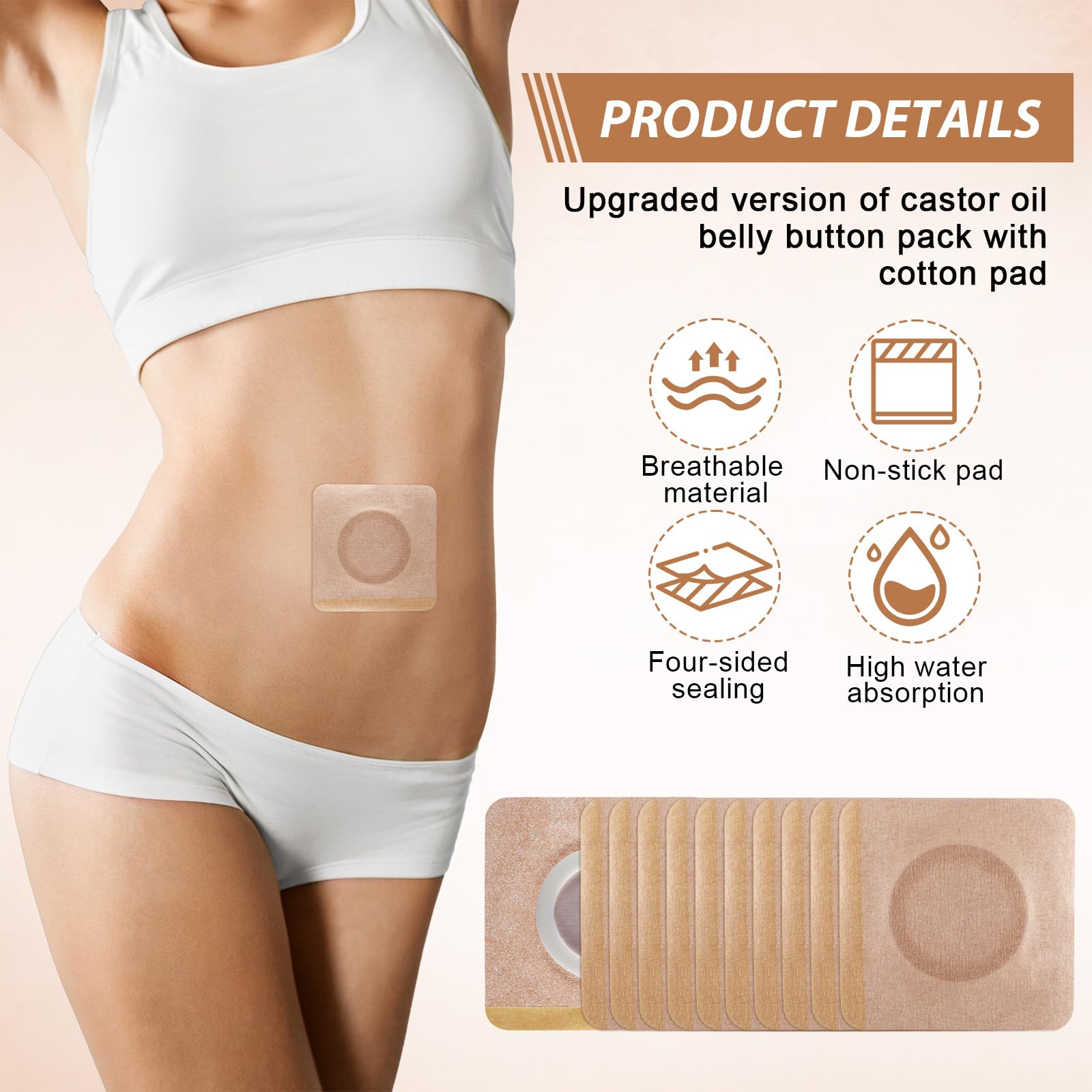 YUXIANLB 100PCS Disposable Castor Oil Pack Wrap for Belly Button Anti-Leakage Belly Patch Organic Cotton Castor Oil Patches Anti