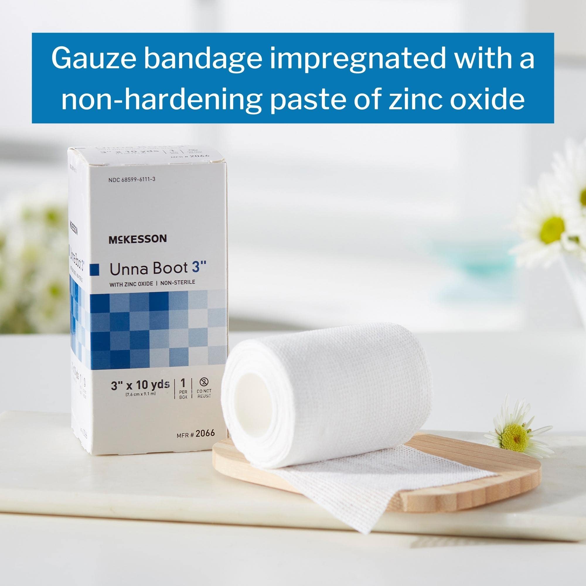 McKesson Unna Boot with Zinc Oxide, Non-Sterile, 3 in x 10 yd, 1 Roll, 12 Packs, 12 Total