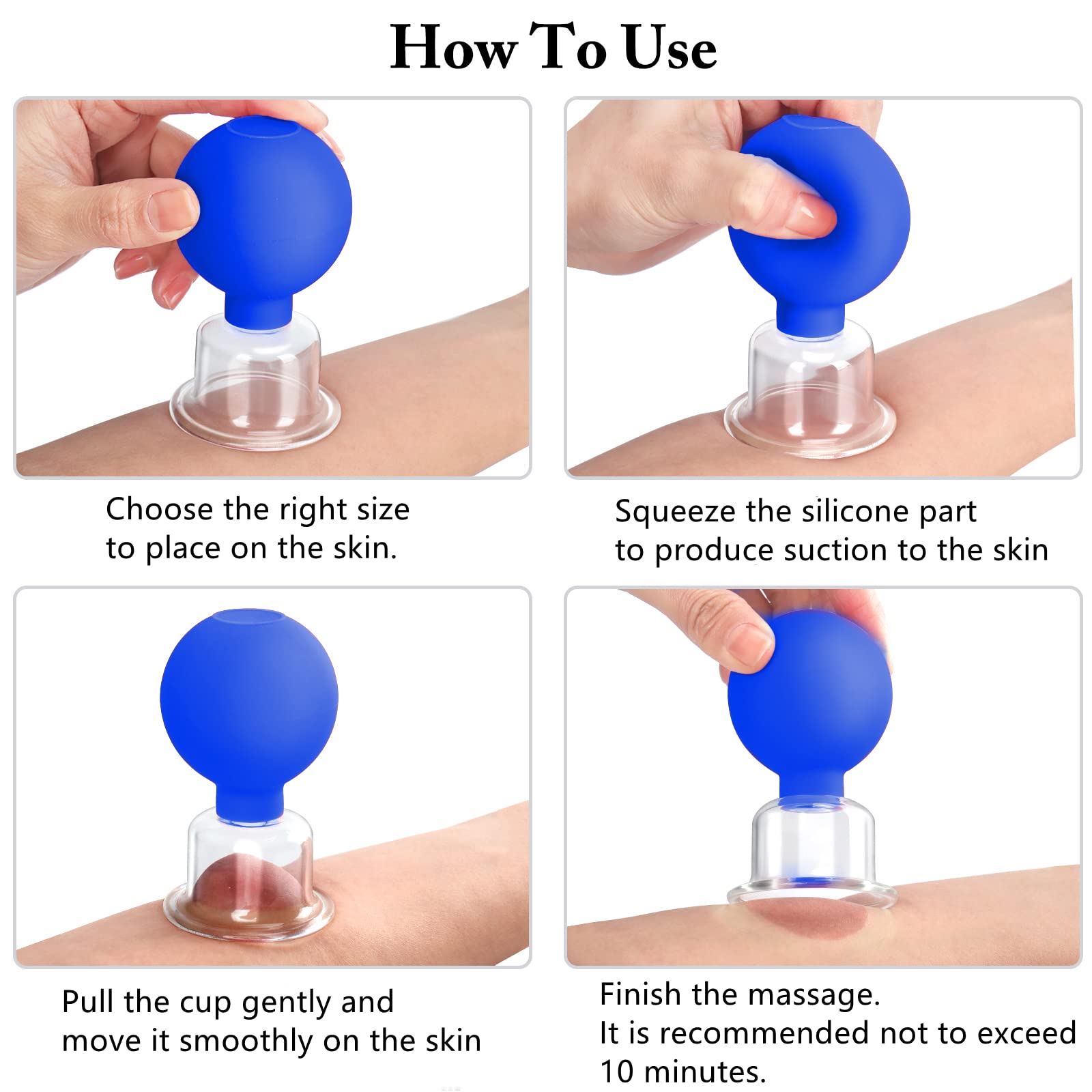CFHBF 4 Size Facial Cupping Therapy Set Glass, Eye Face Vacuum Massage Anti Cellulite Cup - Silicone Cupping Massage Therapy, fo