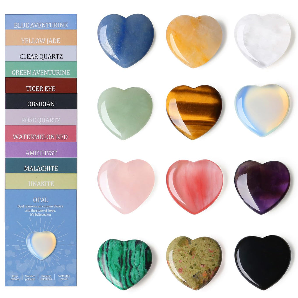 DUQGUHO 1 Inch Hearts Crystals and Healing Stones Reiki Gems Healing Crystals Amethyst Crystal Hearts Set Rose Quartz Heart Shap