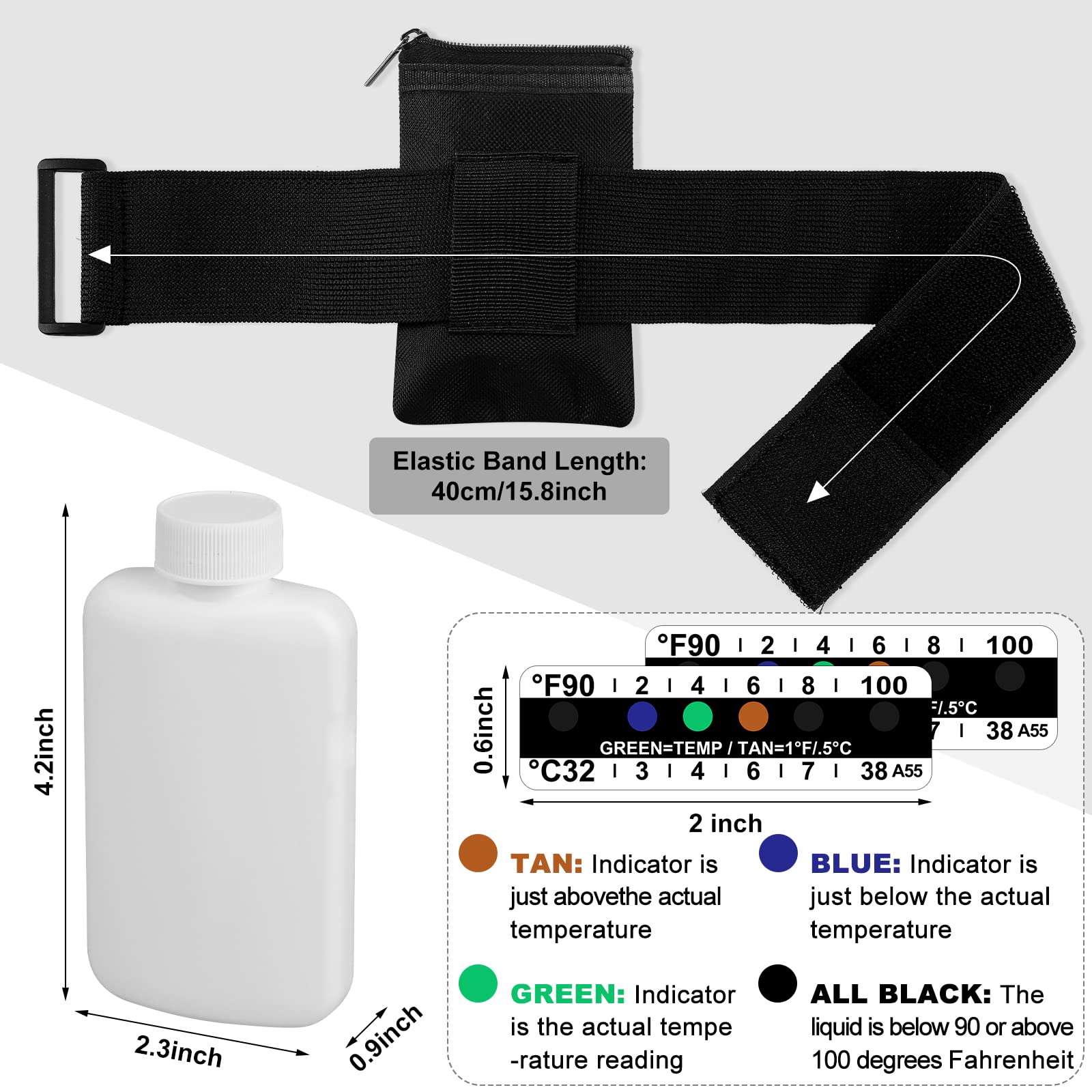 Remagr 14 Pcs Urine Show Complete Kit 2 Portable Empty Bottles 10 Adhesive Temperature Show Strip Hidden Leg Strap Urine Oxford