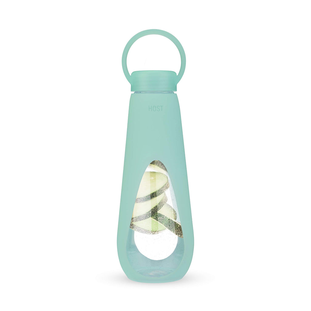 HOST Revive Water Bottle with Ergonomic Cut Out Soft Silicone Sleeve and Carrying Handle, Dishwasher Safe 16 Oz Mint Set of 1