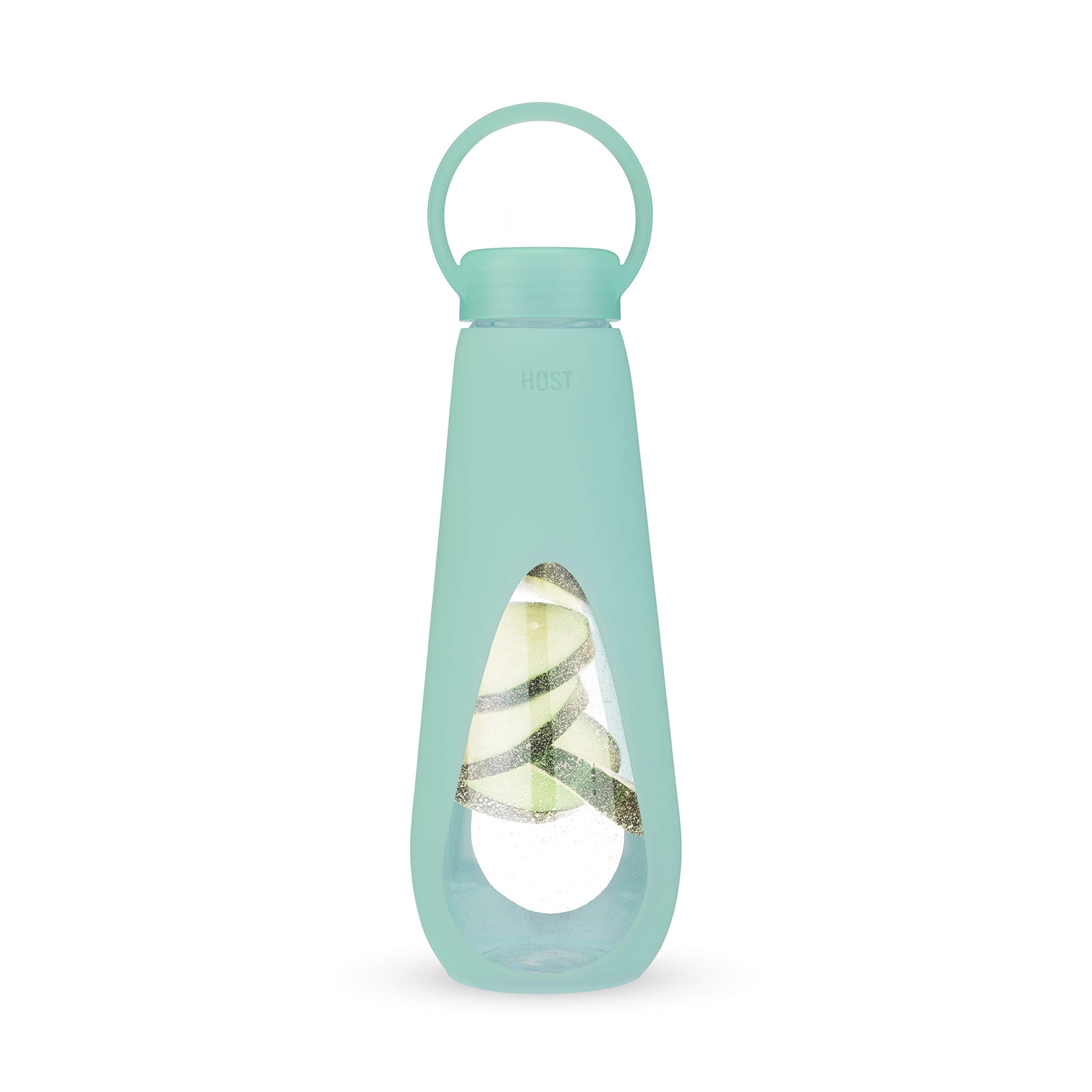 HOST Revive Water Bottle with Ergonomic Cut Out Soft Silicone Sleeve and Carrying Handle, Dishwasher Safe 16 Oz Mint Set of 1