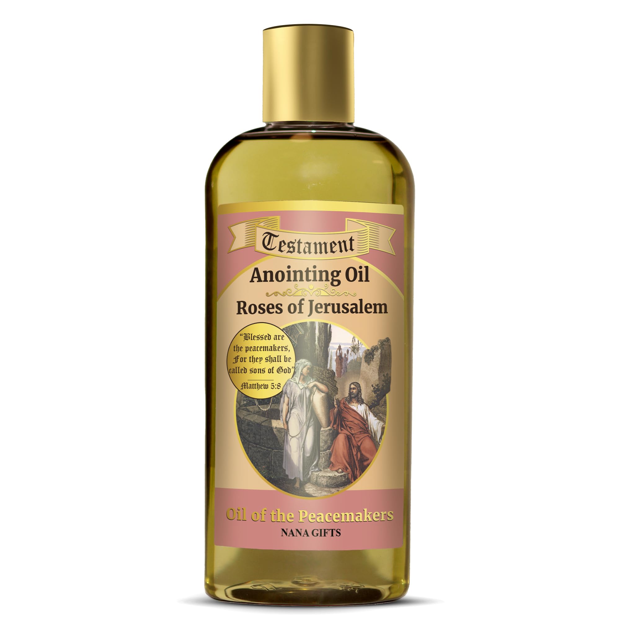 Nana Gifts Testament Anointing Oil, Roses of Jerusalem, Oil of The Peacemakers, Excellent Value Large Bottle Size 8.45 fl.oz | 2
