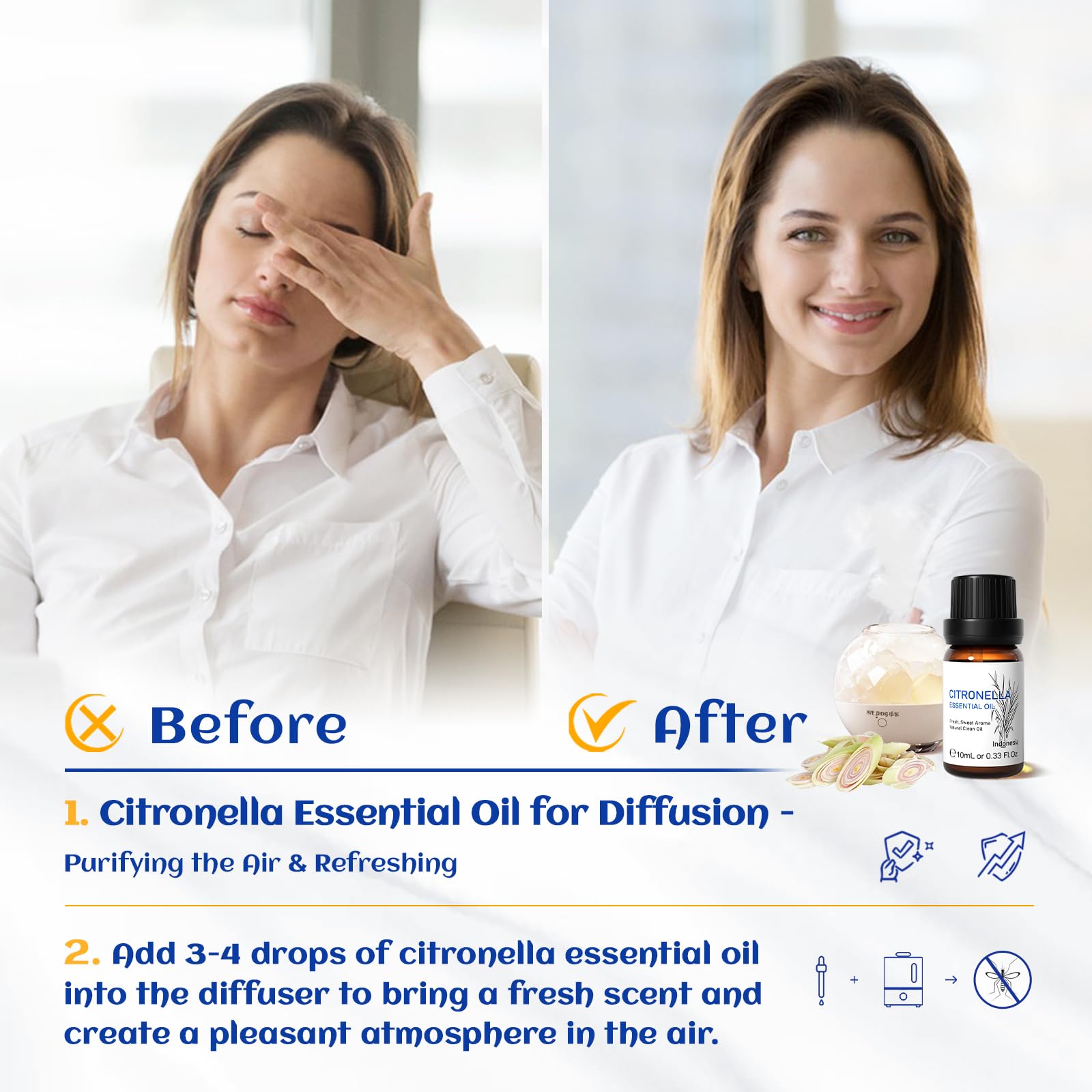 HIQILI Citronella Essential Oil, 100% Pure for Diffuser,Massage-10ml