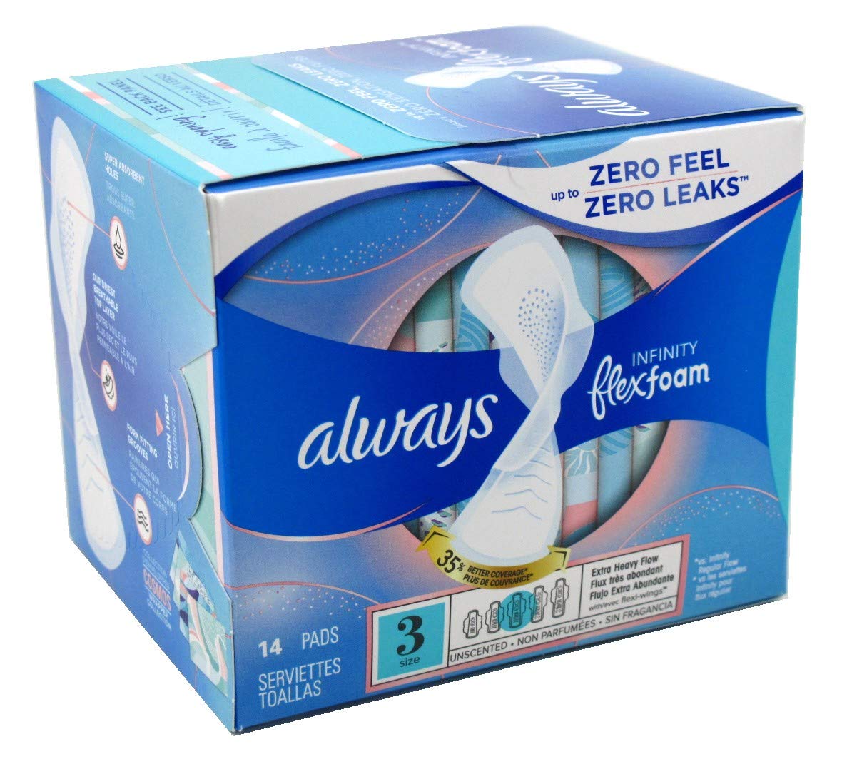 Always Pads Size 3 Infinity with Flex Foam (14 Count) Extra Heavy Flow (Pack of 3)