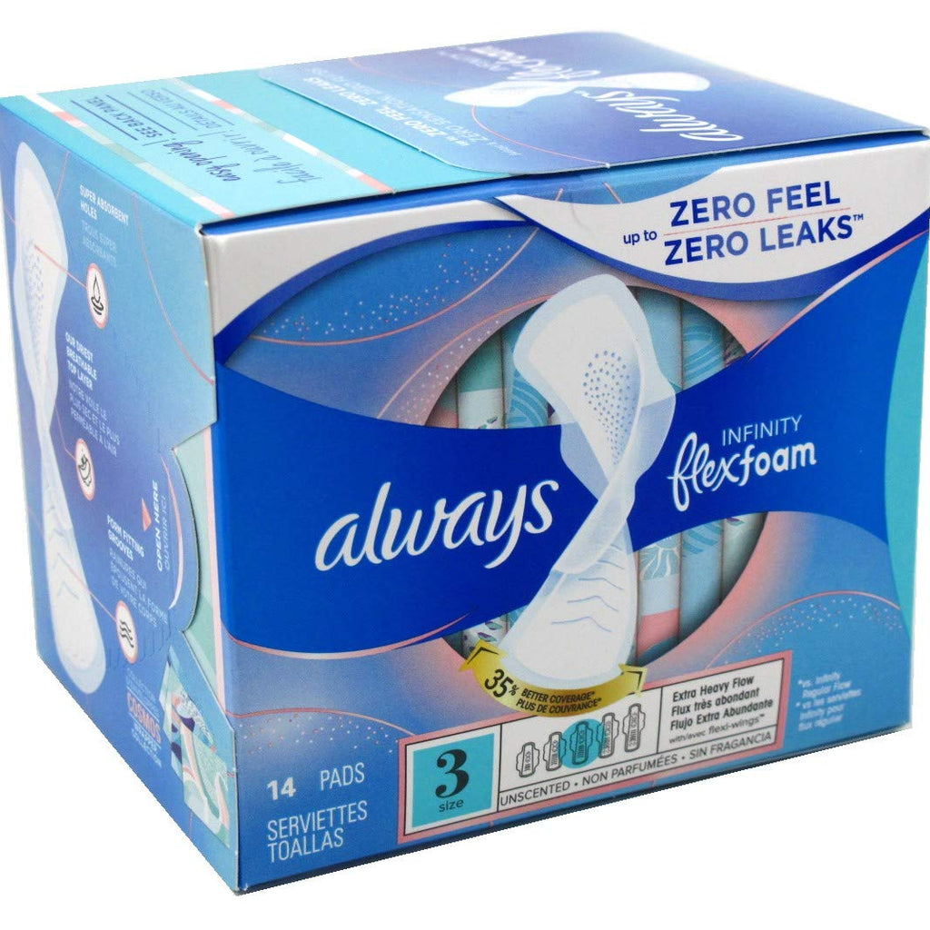 Always, Pads Size 3 Infinity with Flex Foam (14 Count) Extra Heavy Flow