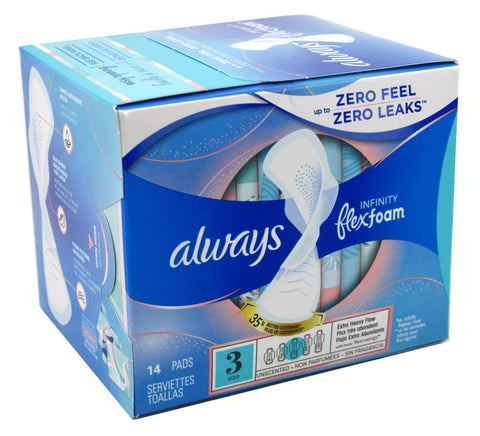 Always Pads Size 3 Infinity with Flex Foam (14 Count) Extra Heavy Flow (Pack of 3)