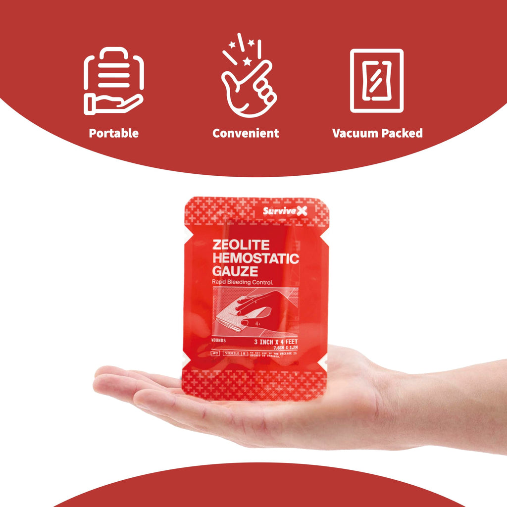 Survivex Hemostatic Gauze - Quick Blood Clotting Gauze for Wounds - Trauma Kit Hemostatic Dressing - 3 in x 4 FT - 5 PCS
