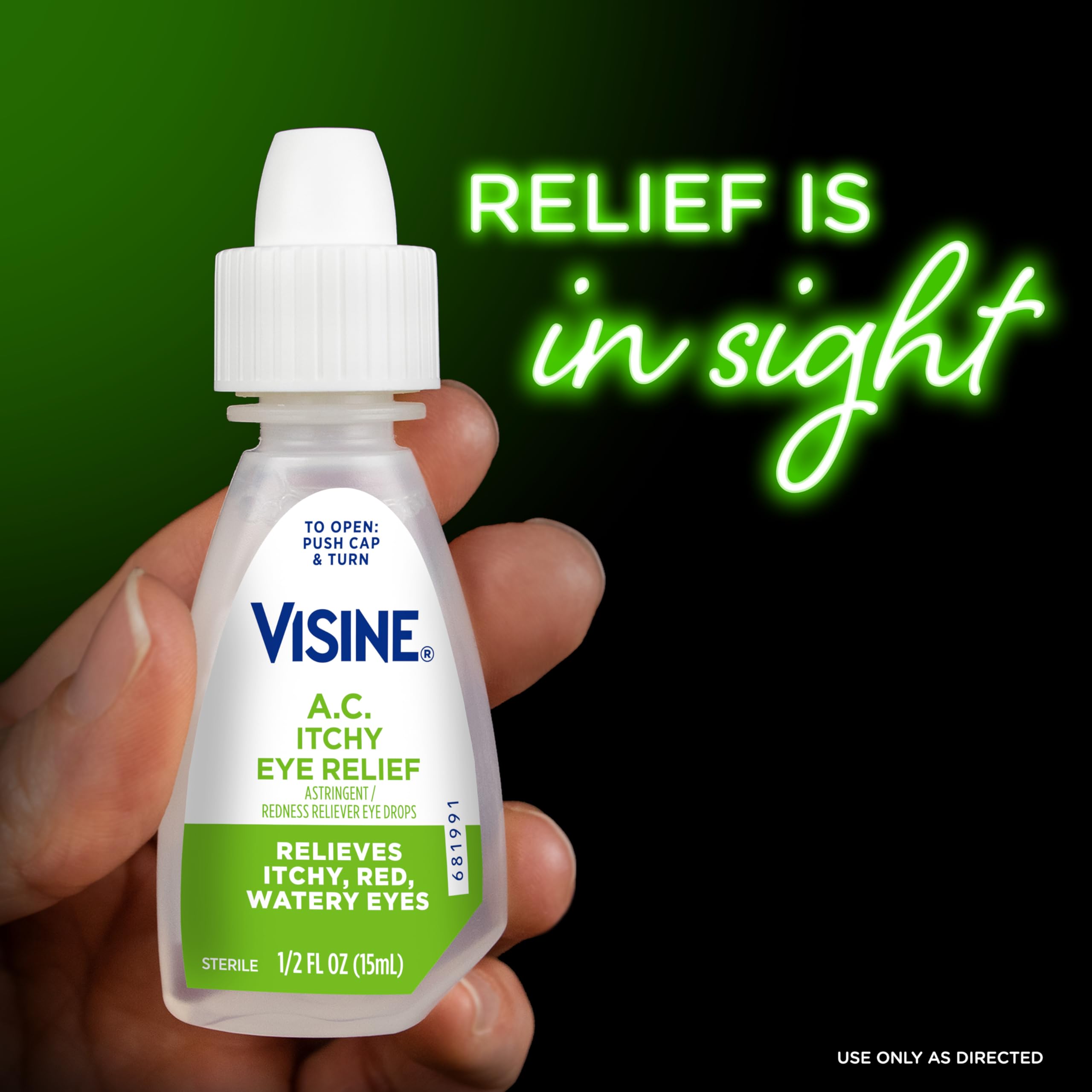 Visine A.C. Itchy Eye Relief Eye Drops with Astringent Zinc Sulfate & Redness Reliever Tetrahydrozoline HCl for Relief of Red, I