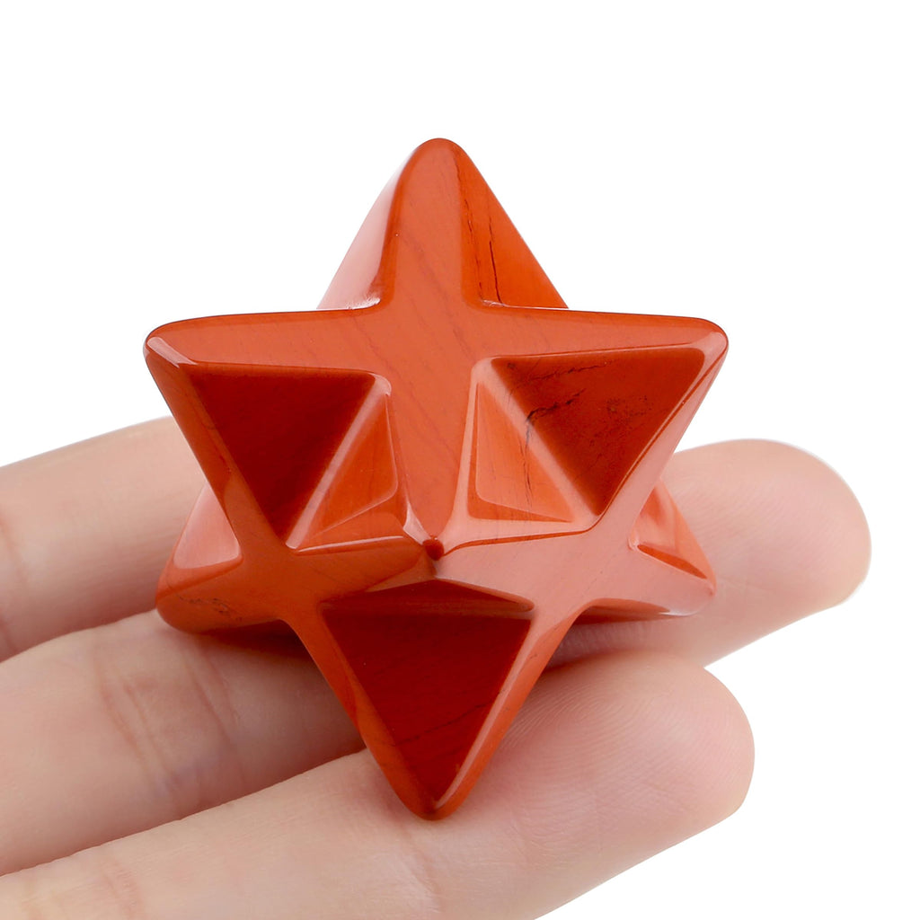 QINJIEJIE Red Japer Merkaba Crystal, 1 Natural Healing 3D Star Dodecahedron Stones, Sacred Meditation Energy Generator Home Deco
