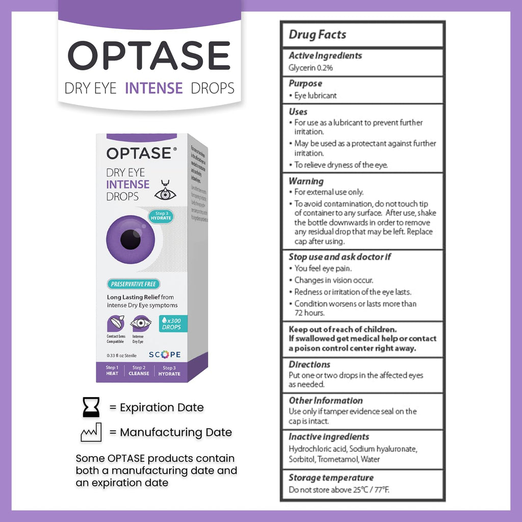 Optase Dry Eye Intense Drops - Preservative Free Eye Drops for Long Lasting Relief - Artificial Tears to Relieve Severe Dry Eye