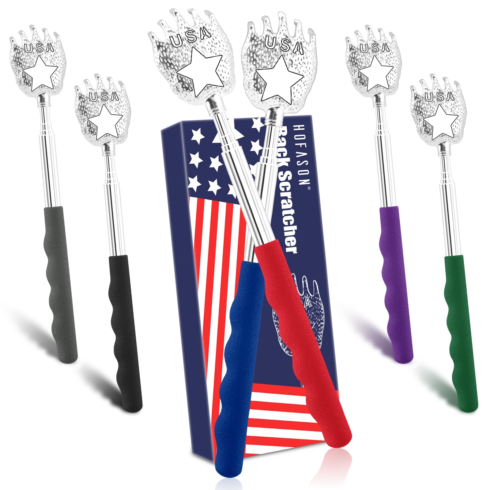 HOFASON Christmas Gifts for Men Women, USA Back Scratcher 6 Pack, Stocking Stuffers for Men Women Kids Teen, White Elephant Gift