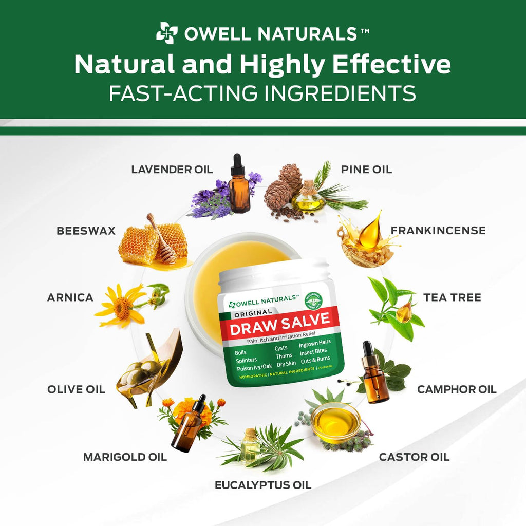 OWELL NATURALS Drawing Salve Ointment Fast Acting Formula for Skin, Splinters, Ingrown Hairs, Boils & Cyst, Bug Bites, bee Sting