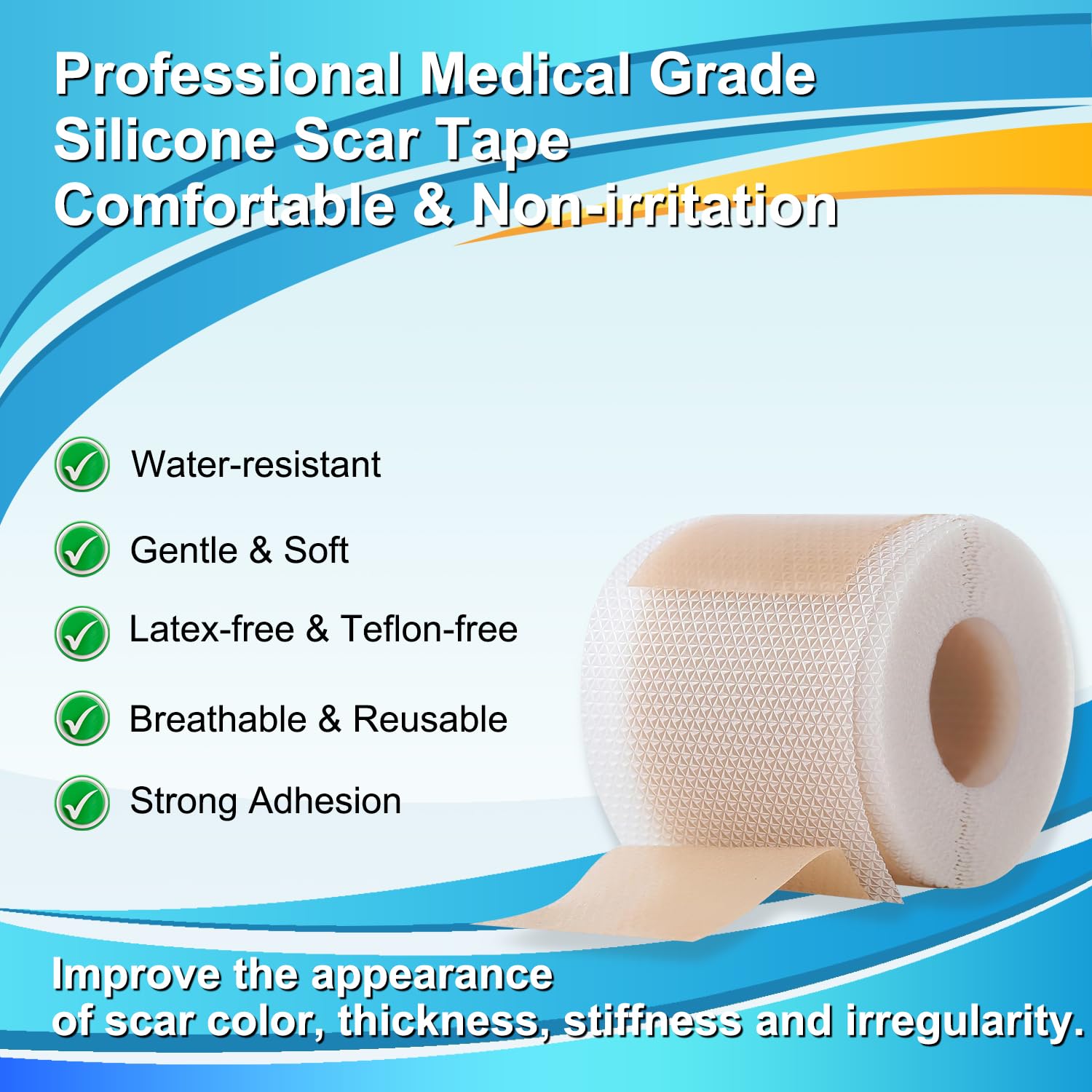 Medical Grade Silicone Scar Tape for Surgical Scars (1.6'' x 120'' - 3M) Professional Silicone Scar Sheets Scar Treatment for Fa