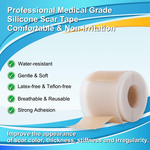 Medical Grade Silicone Scar Tape for Surgical Scars (1.6'' x 120'' - 3M) Professional Silicone Scar Sheets Scar Treatment for Fa