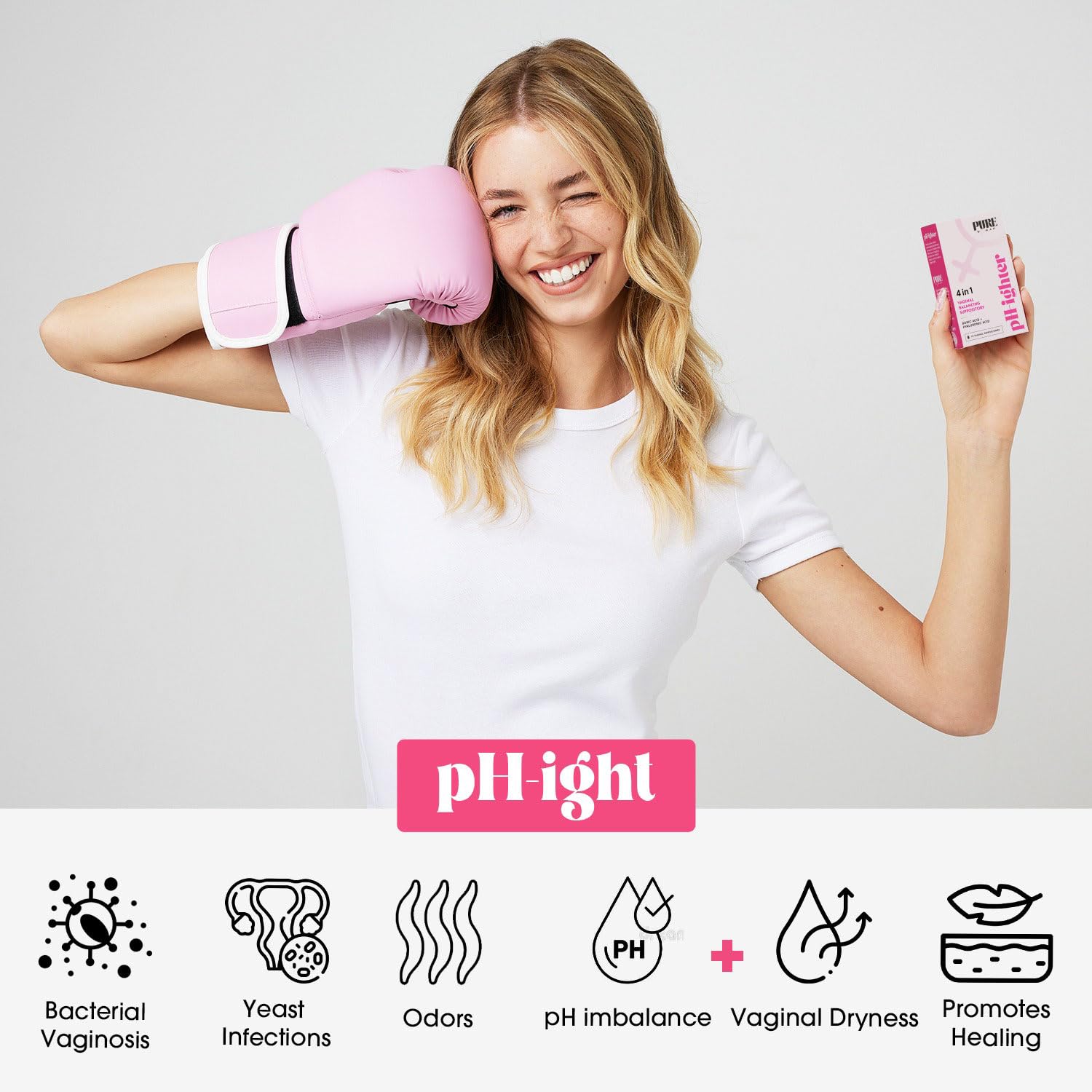 PURE WOMAN pH-ighter 10 Vaginal Boric Acid Suppositories for Women with Hyaluronic Acid - 4 in 1 Vaginal Suppositories for Disco
