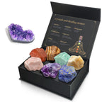 Chakra Stones Set with Crystal Cluster, (2-2.5 inch) Large Crystals and Healing Stones - Real Raw Healing Crystals and Stones Po