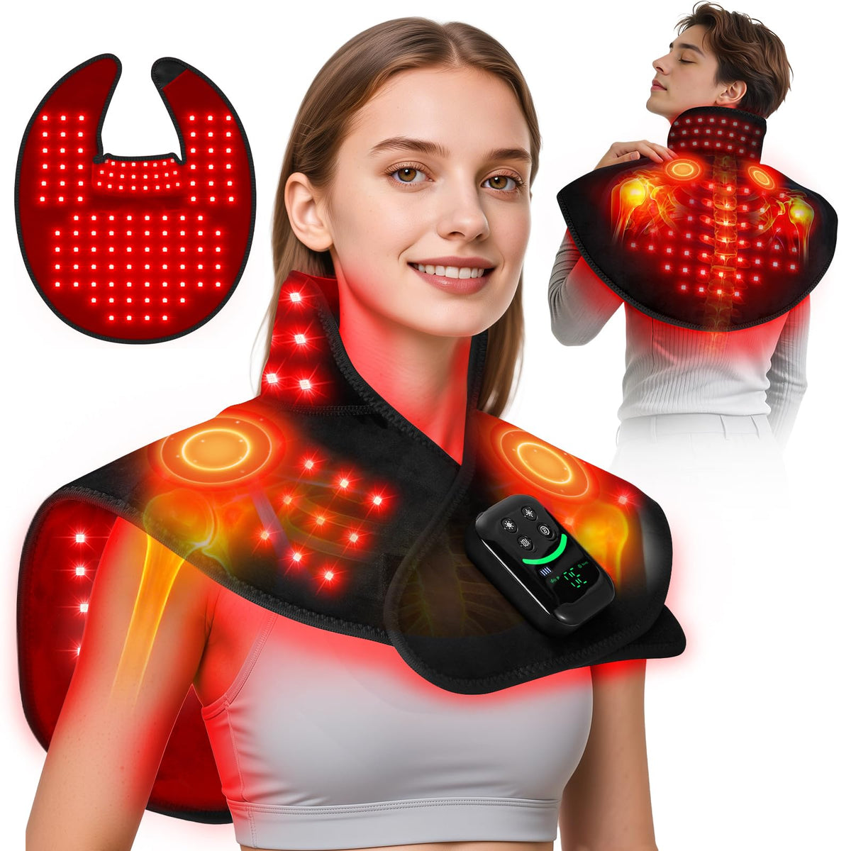 Cordless Red Light Therapy for Neck Shoulder with Heat & Massage, 5000mAh Controller 118LEDs 3in1 Chip 660nm&850nm Infrared Li