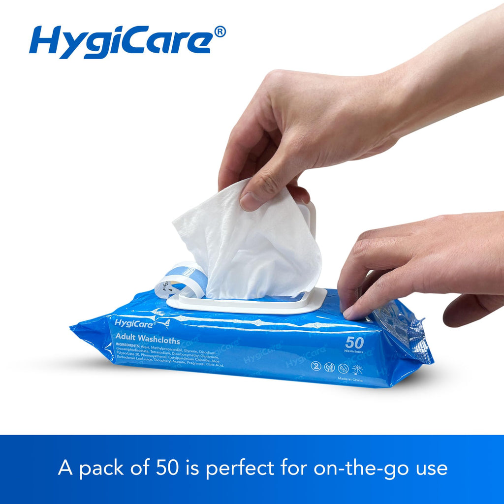 HygiCare Adult Washcloths Body Wipes 250 Count Fresh Scent 12x8 Flip Top, Strong Yet Soft, Perfect for Incontinence Cleansing, C
