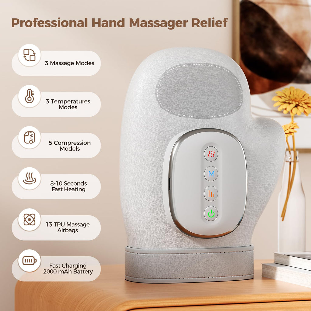 Estefanlo Hand Massager with Heat and Compression -3 Massage Modes & 3 Heat Settings & 5 Compression Models for Carpal Tunnel Re