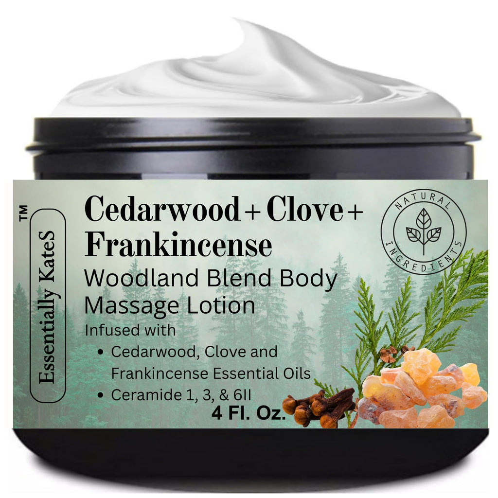 Cedarwood + Clove + Frankincense Woodland Blend Lotion 4 oz - enriched with Ceramide 1, 3, and 6II - a grounding body therapy cr