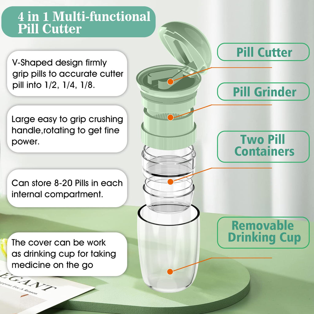Pill Cutter Splitter with Dispenser, Pill Cutter for Small or Large Pills, Crushes Pills, Vitamins, Tablets, Stainless Steel Bla