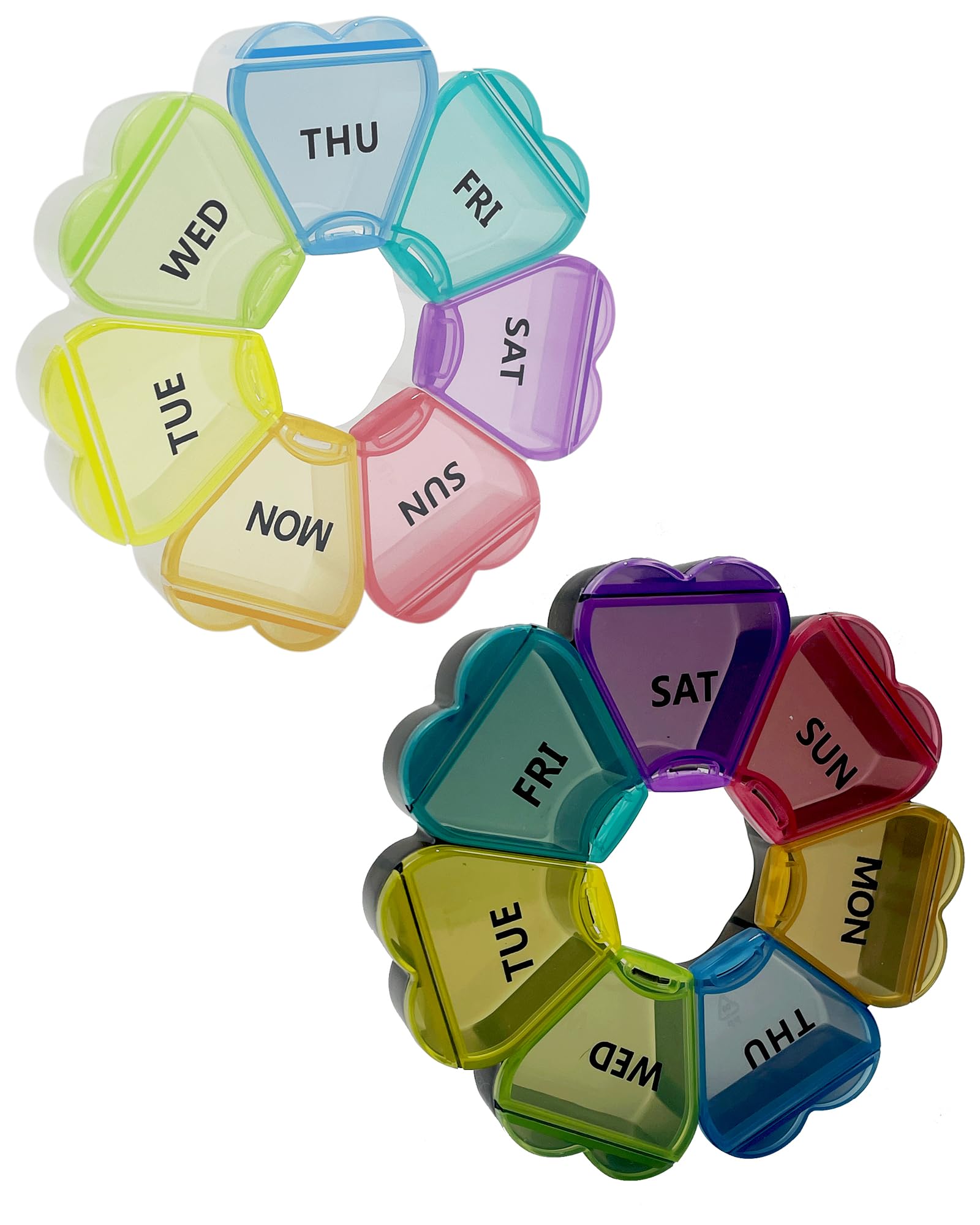 Large Weekly Pill Organizer,7 Day Cute Heart Pill Organizer,Weekly Container for Fish Oil/Medicine/Supplements (Multicolor2+Mult