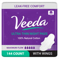 Veeda Ultra Thin Night Pads for Women - Super Absorbent Overnight Pads with Wings - Feminine Pad with Overnight Absorbency - Uns