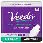 Veeda Ultra Thin Night Pads for Women - Super Absorbent Overnight Pads with Wings - Feminine Pad with Overnight Absorbency - Uns