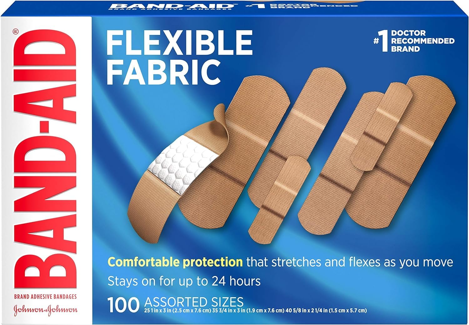 BAND-AID Flexible Fabric Adhesive Bandages Assorted 100 ea (Pack of 12)