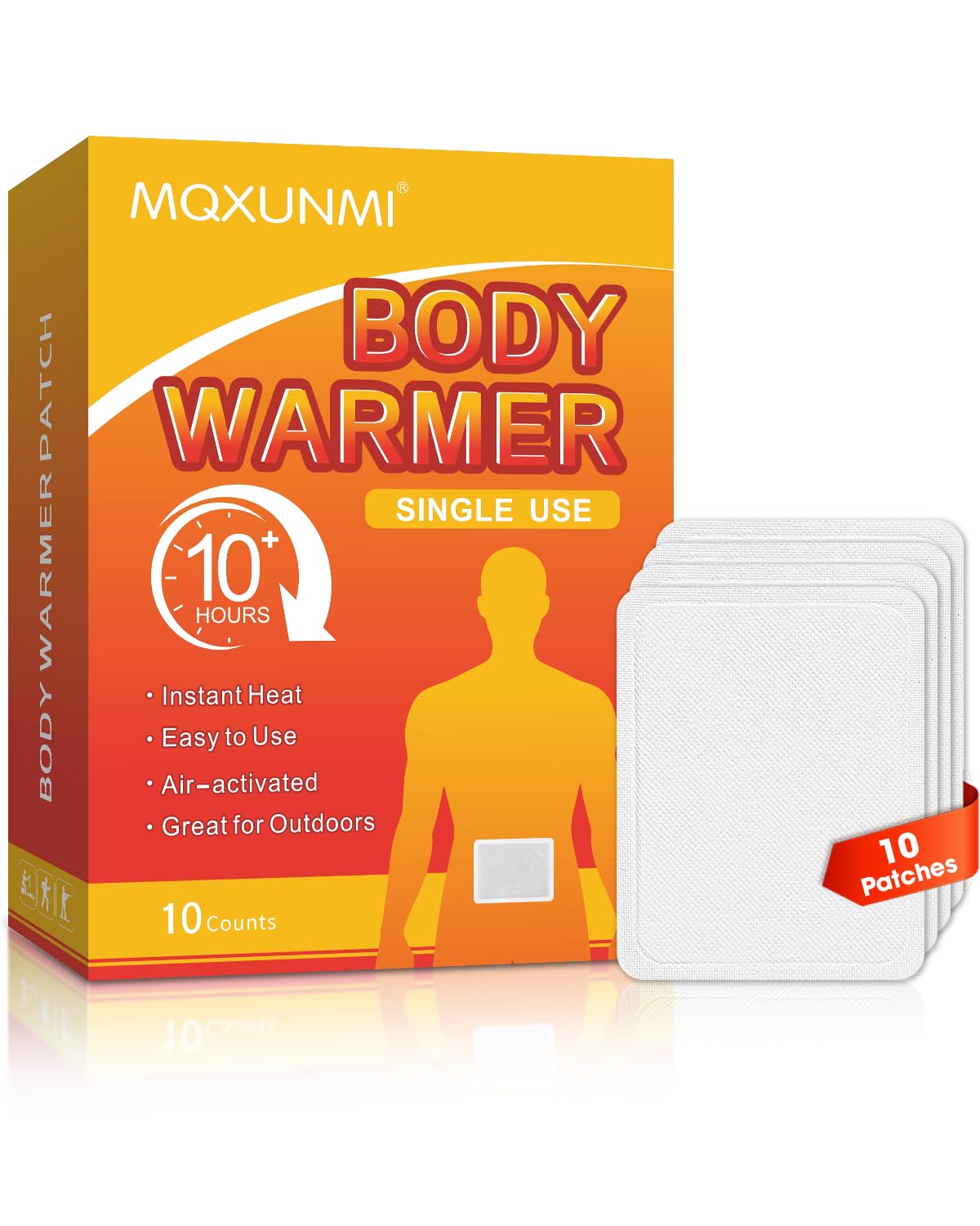 MQXUNMI Body Warmers for Cold Weather, 10 Packs Disposable Hand Warmers, Air Activated Adhesive Heat Patches for Hands Back Shou