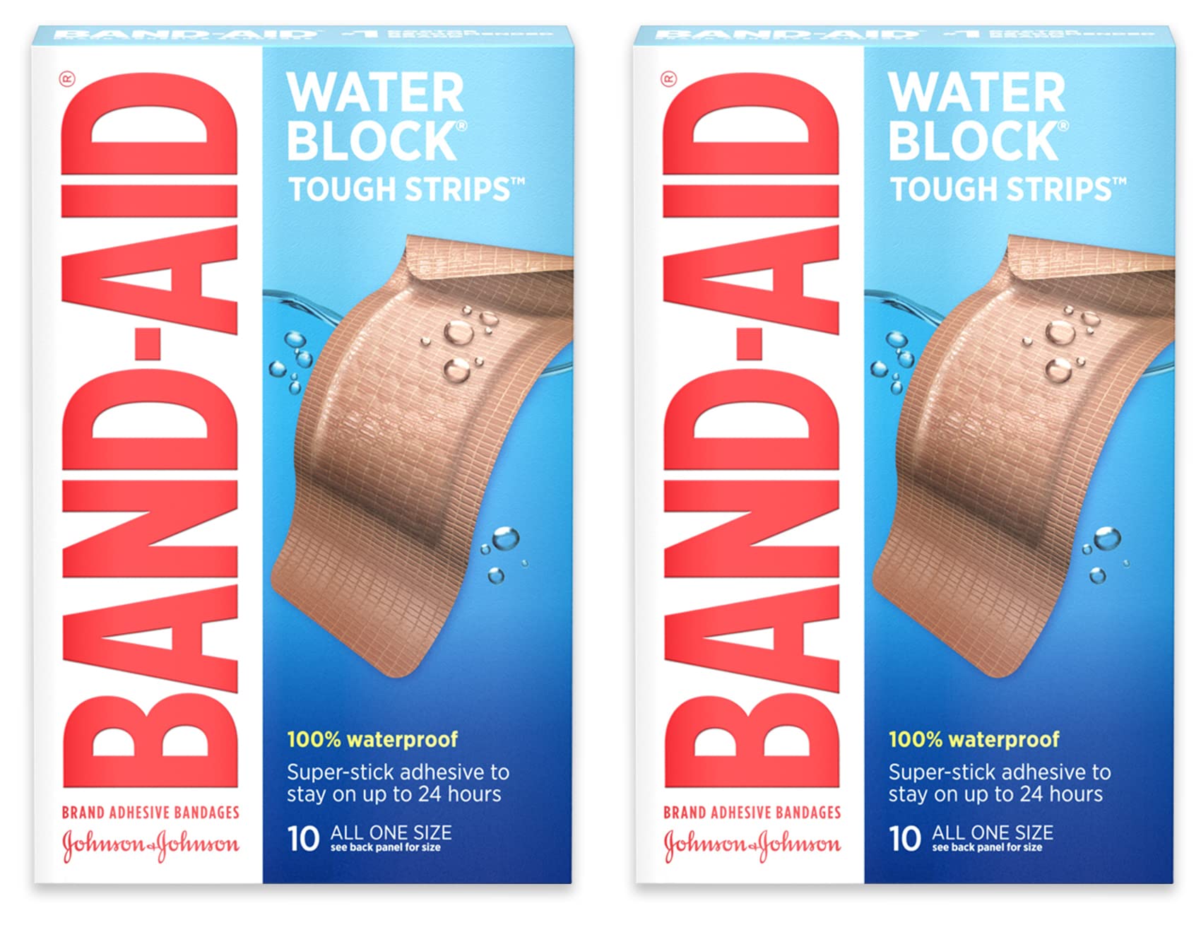 Band-Aid Brand Adhesive Bandages, Extra Large Tough Strips, Waterproof, 10 Count (Pack of 2)