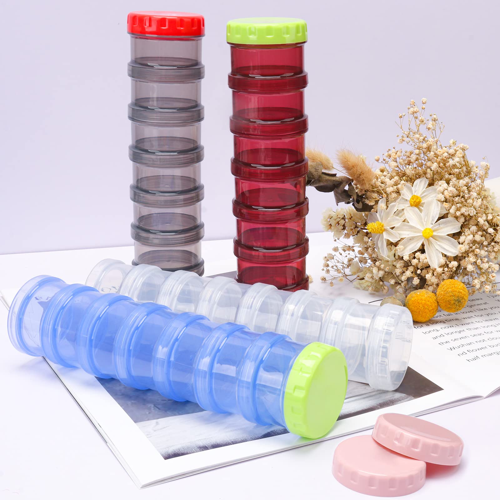 2 Pack 7 Day Pill Organizer Case Stackable Weekly Supplements Vitamins Pills Holder Dispenser Large Translucent Clear with Extra