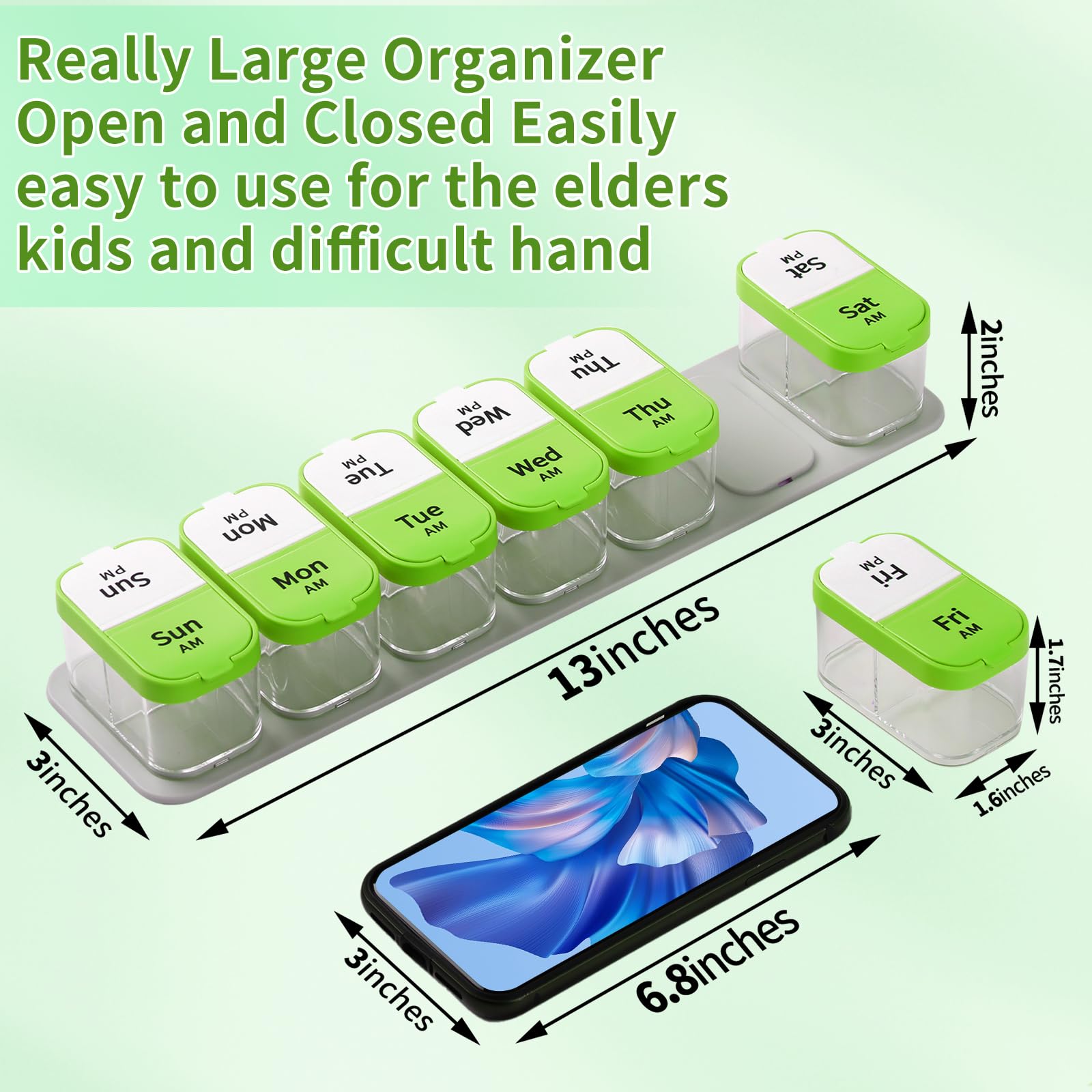 Daviky Large Weekly Pill Organizer 2 Times a Day, Extra Large Travel Pill Box 7 Day, Am Pm Twice Daily Pill Case, Pill Holder Co