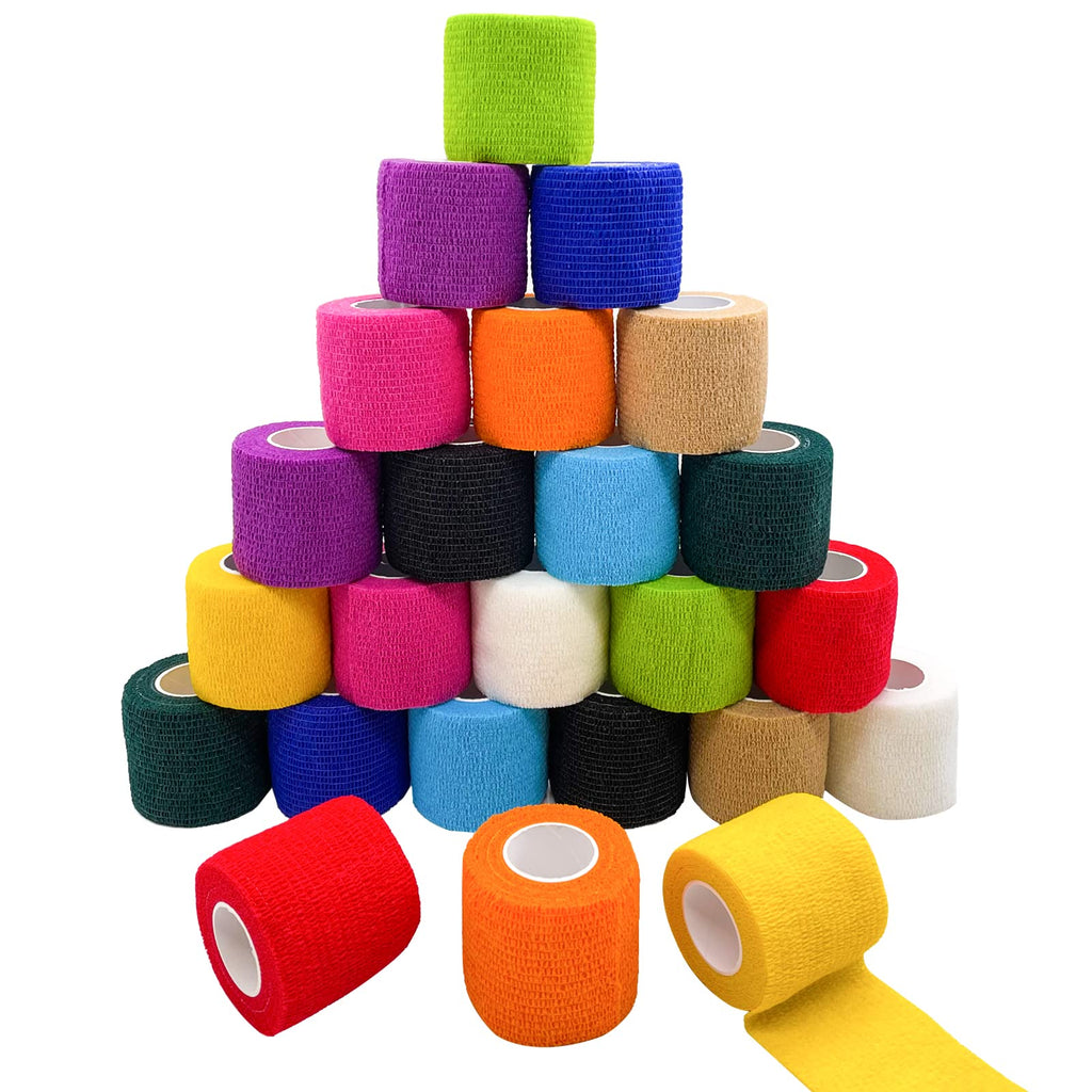 24 Pack 2    x 5 Yards Self Adhesive Bandage Wrap Athletic Elastic Breathable Cohesive Bandage Wrap Rolls for Stretch, Sports, F