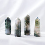 Runyangshi Natural Healing Crystals Aquatic Agate Wands 2-2.4 Moss Agate Single Point Healing Crystal Tower Green Water Plant Ag