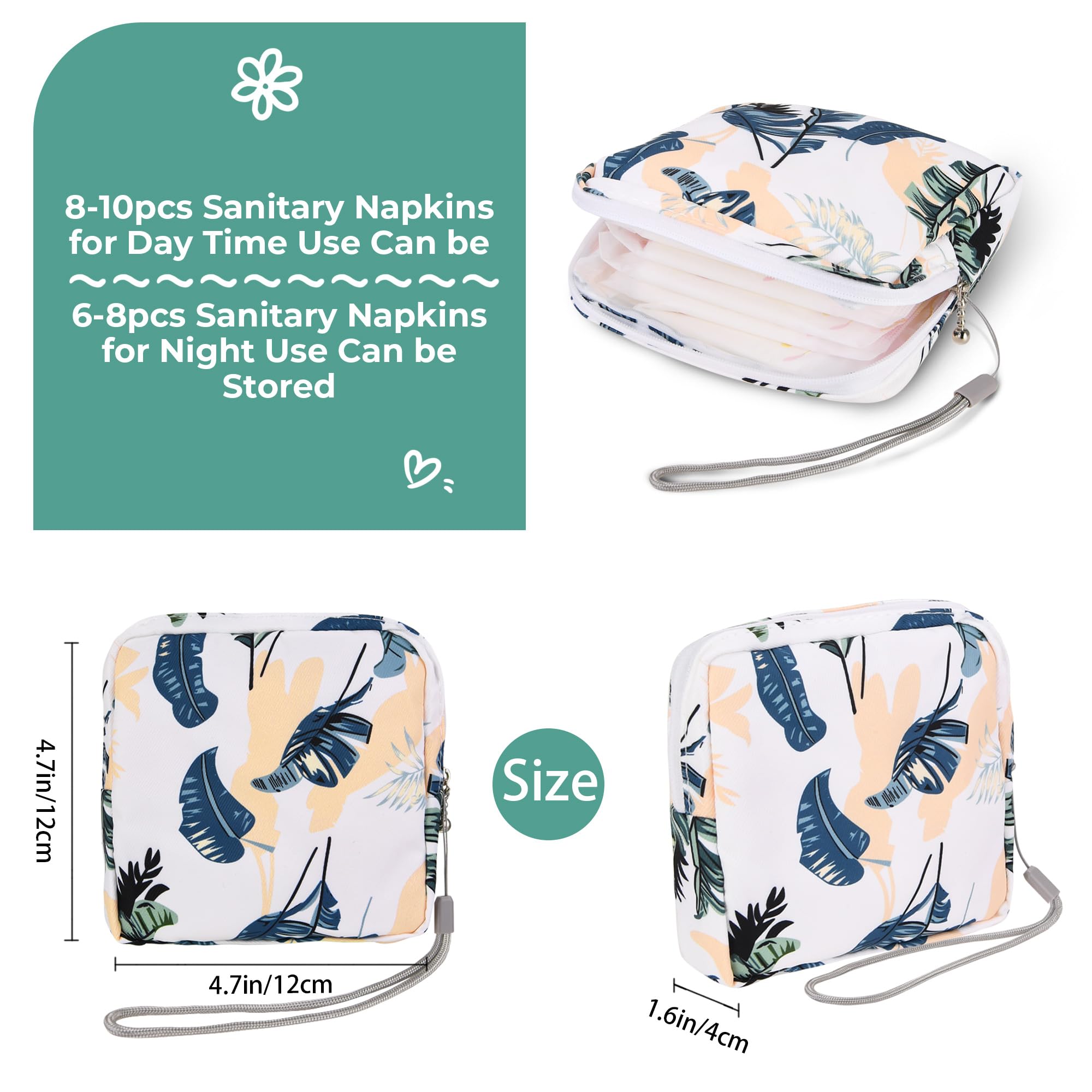 APLZGMG 4Pcs Portable Sanitary Napkin Storage Bag Reusable Period Pad Pouch Mini Menstrual Pad Zipper Bag with Lanyards First Pe