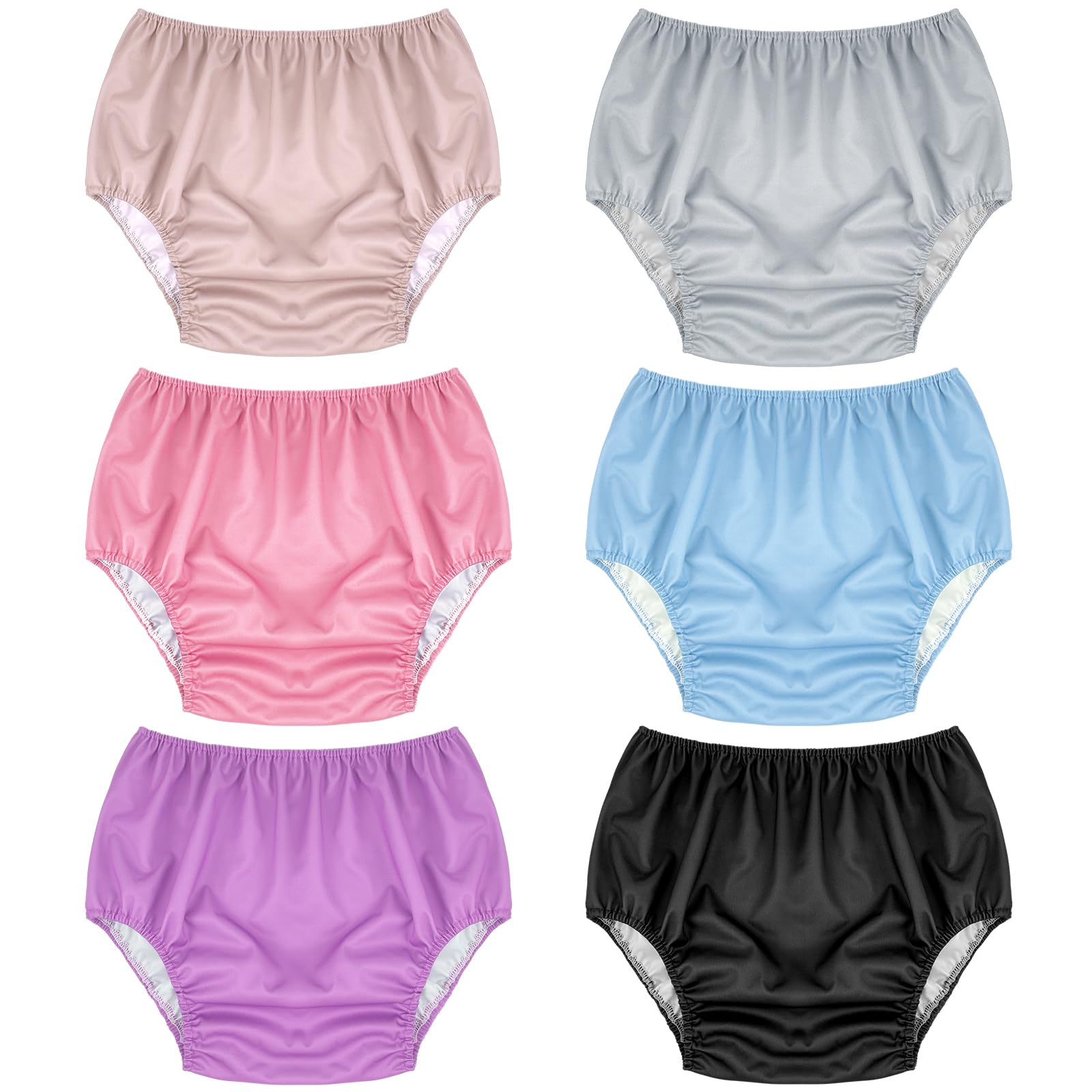 Breathffy 6 Pcs Adult Leakproof Incontinence Underwear for Women Men Pull on Cover Pant Washable Underpants Reusable Plastic Dia