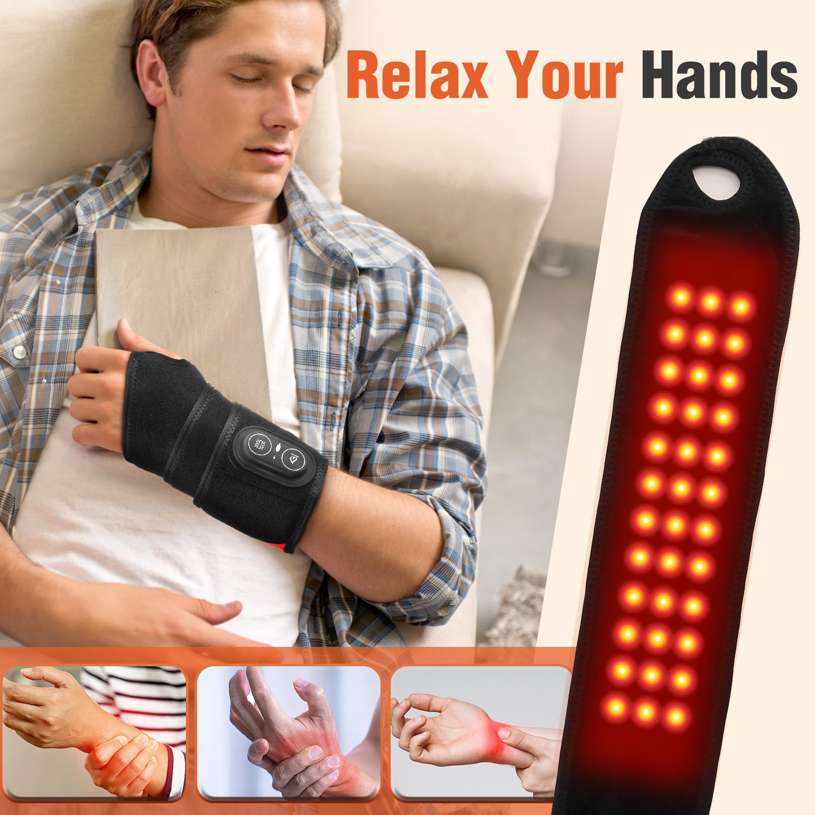 Cordless Wrist Heating Pad, Hand Wrap Brace with 3 Heats and Vibrations, Versatile Heating Pad for Knee, Elbow, Wrist, Ankle