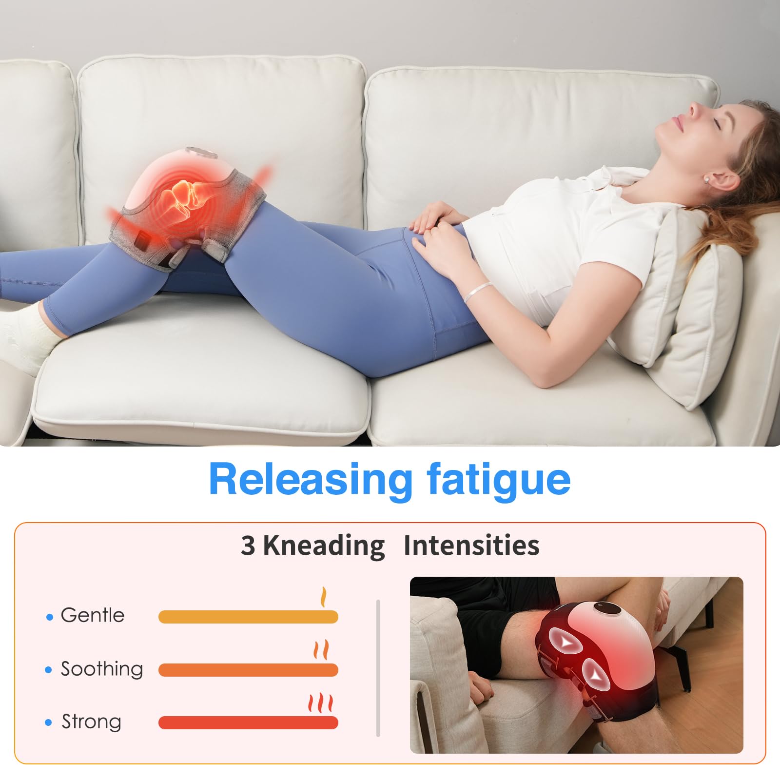 Electric Knee Massager for Relaxation, Heating Pad with 3 Vibration Modes, Heated Knee Brace Wrap, 5000mAh High-capacity Battery
